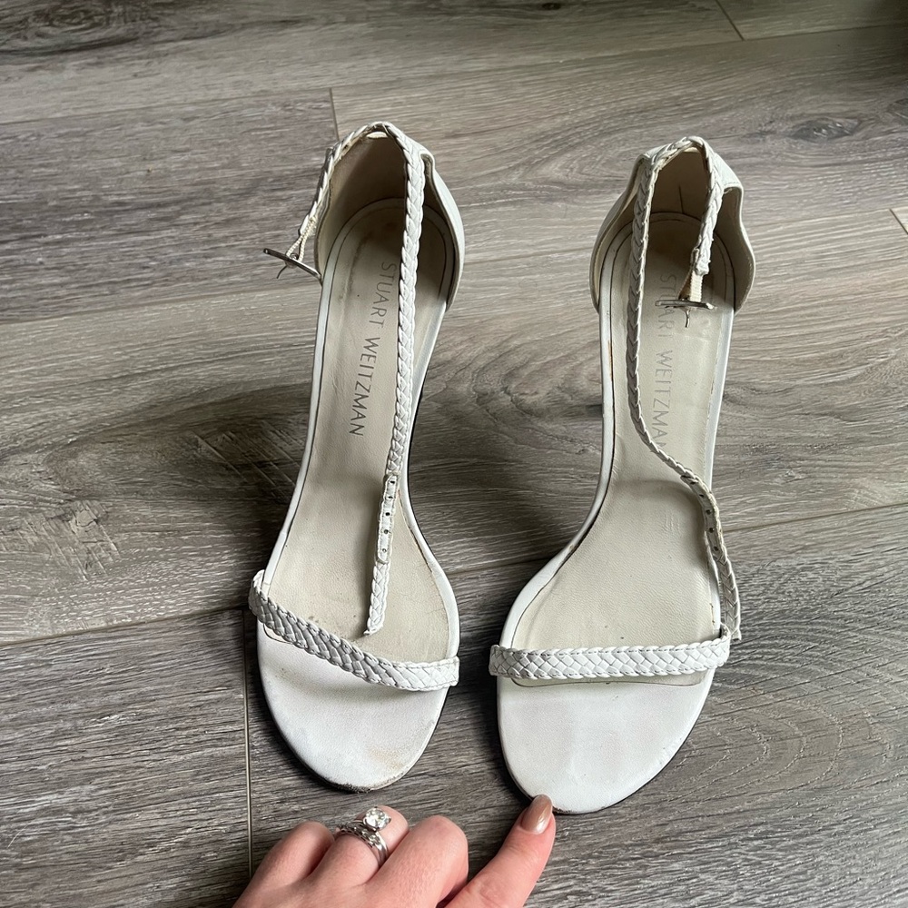 Stuart Weitzman Braided White Nudist Stiletto Heels 6.5